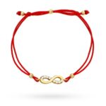 Bransoletka złota nieskończoność na czerwonym sznurku