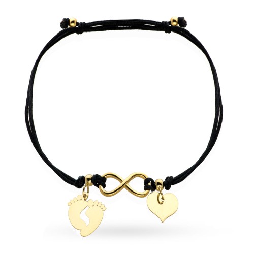 Bransoletka-stopki-nieskonczonosc-i-serce-na-czarnym-sznurku Bransoletka stópki nieskończoność i serce na czarnym sznurku - obrazek 1