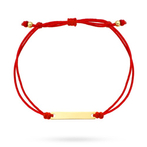 Bransoletka-zlota-blaszka-pod-grawer-na-czerwonym-sznurku Bransoletka złota blaszka pod grawer na czerwonym sznurku - obrazek 1