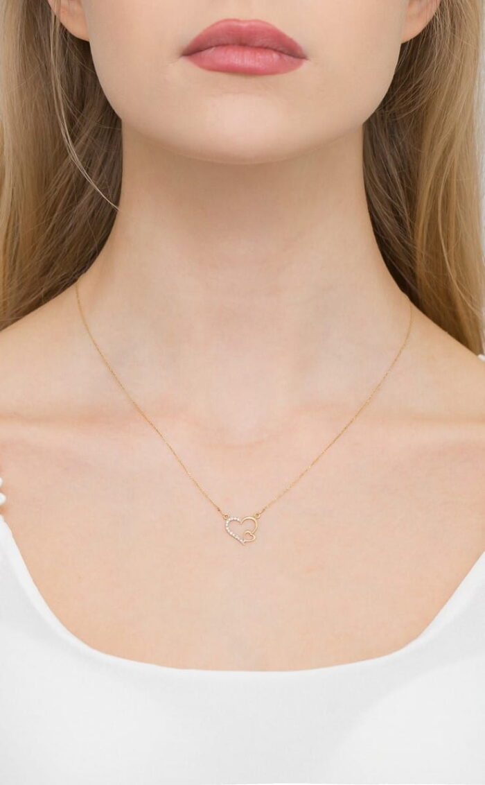 Naszyjnik złoty celebrytka serduszko z diamentami - obrazek 3