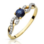 Pierścionek złoty z szafirem i diamentami
