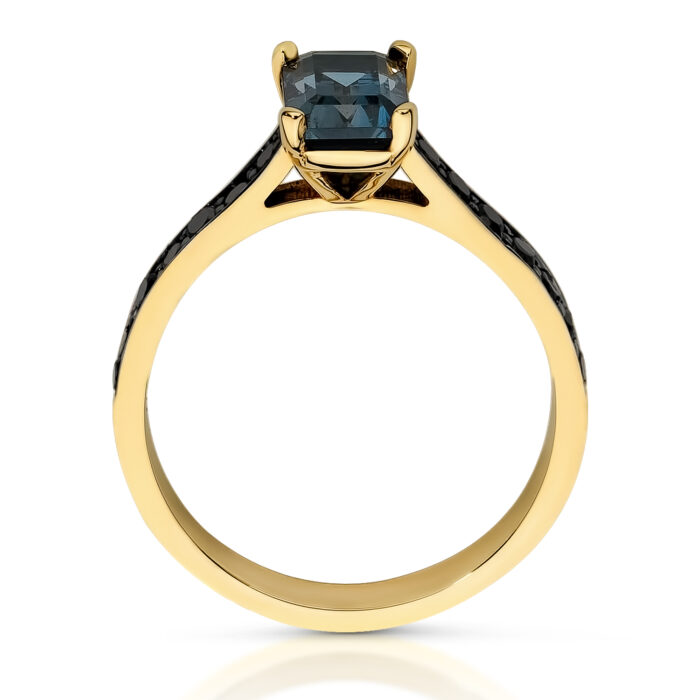 Pierścionek złoty z topazem i czarnymi diamentami - obrazek 2