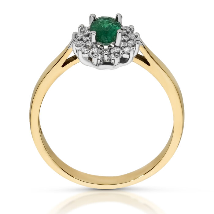 Pierścionek złoty ze szmaragdem i diamentami - obrazek 2