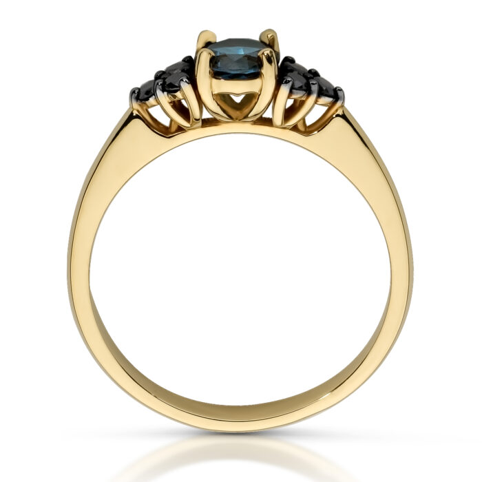 Pierścionek złoty z topazem i czarnymi diamentami - obrazek 2