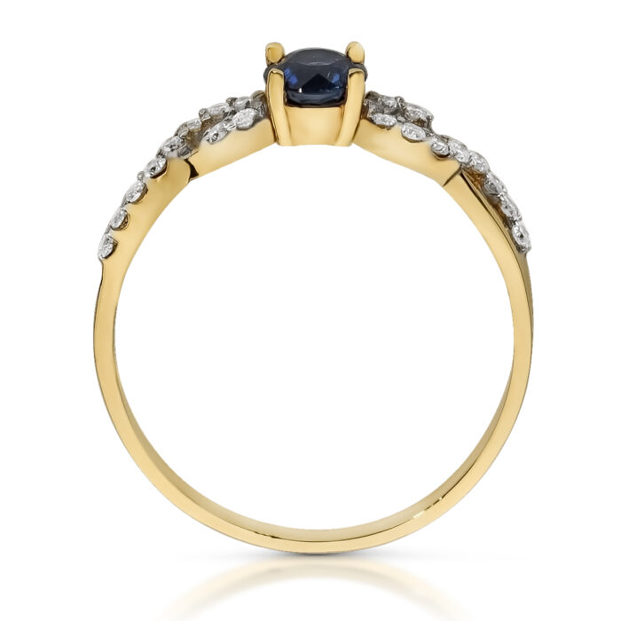 Pierścionek złoty z szafirem i diamentami - obrazek 2