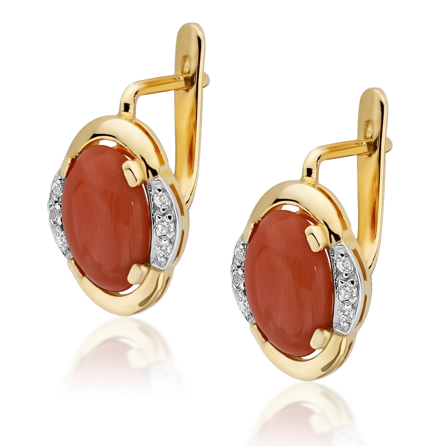 _FCN4401 Kolczyki złote z koralem i cyrkoniami - obrazek 1