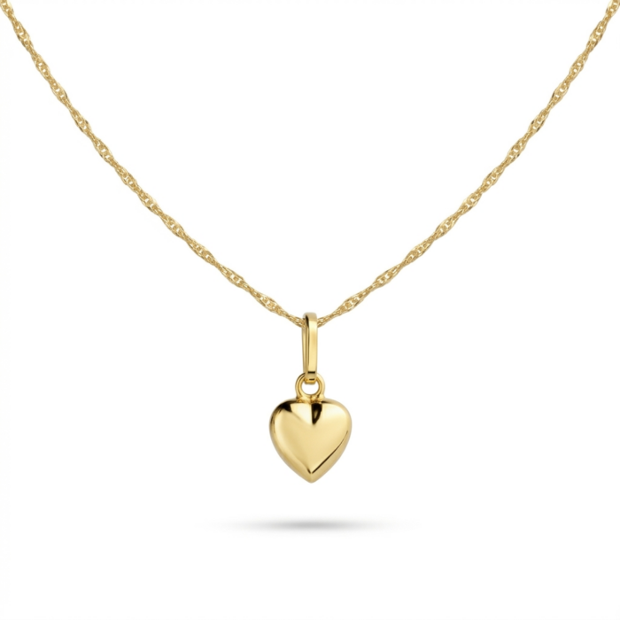 Złoty komplet – zawieszka serduszko z łańcuszkiem - obrazek 3