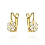 Kolczyki złote koniczynki z cyrkoniami komunia święta