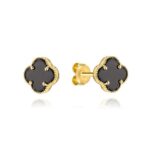 Kolczyki złote z czarną koniczyną