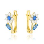 Kolczyki złote kwiatuszki niebieskie komunia święta