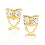 Kolczyki złote sówki z cyrkoniami