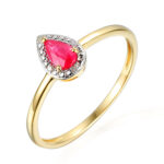 Pierścionek złoty łezka z rubinem i diamentami