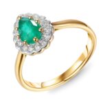 Pierścionek złoty ze szmaragdem i diamentami