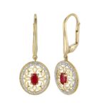 Kolczyki złote z rubinem z diamentami