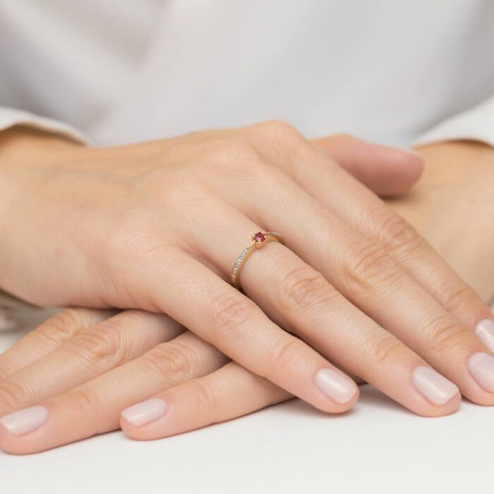 Pierścionek złoty z rubinem i diamentami BD-W0465 - obrazek 3