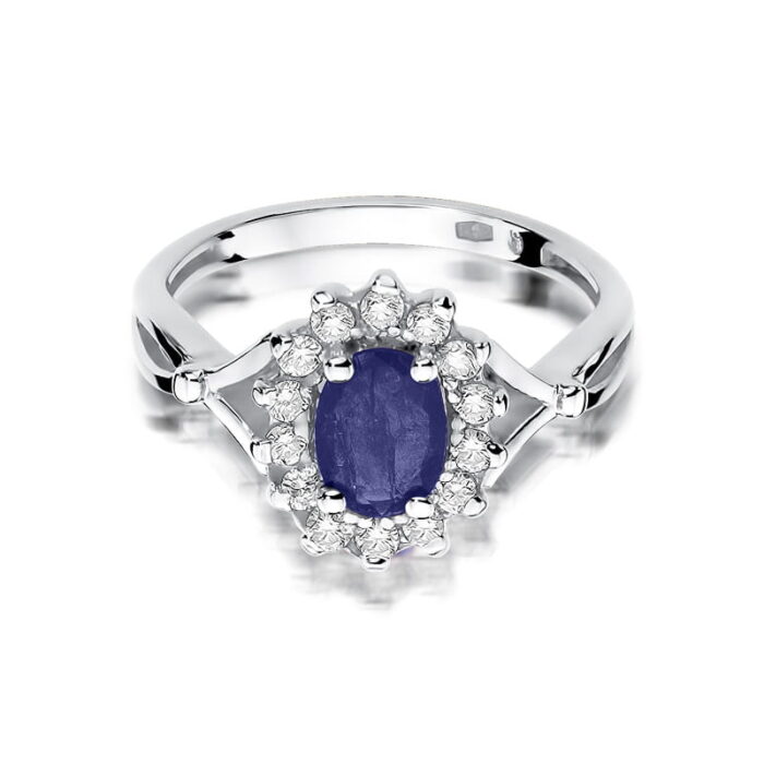 Pierścionek złoty z szafirem i diamentami BD-W182B - obrazek 2