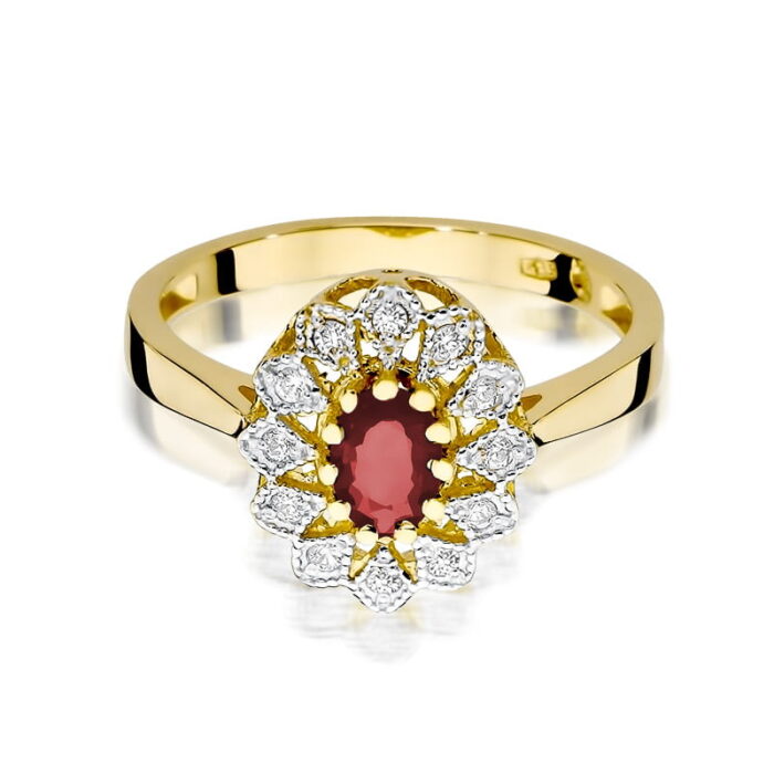 Pierścionek złoty z rubinem i diamentami BD-W354 - obrazek 2