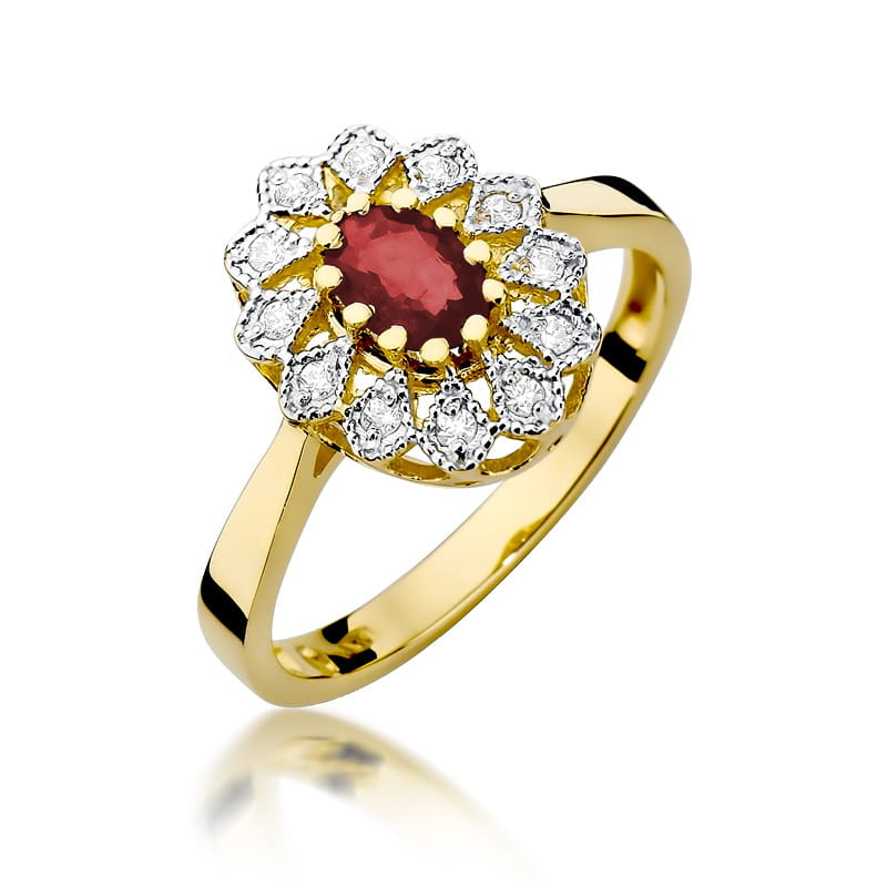 Pierscionek-W-354-rubin Pierścionek złoty z rubinem i diamentami BD-W354 - obrazek 1