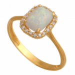 Pierścionek złoty z opalem i cyrkoniami