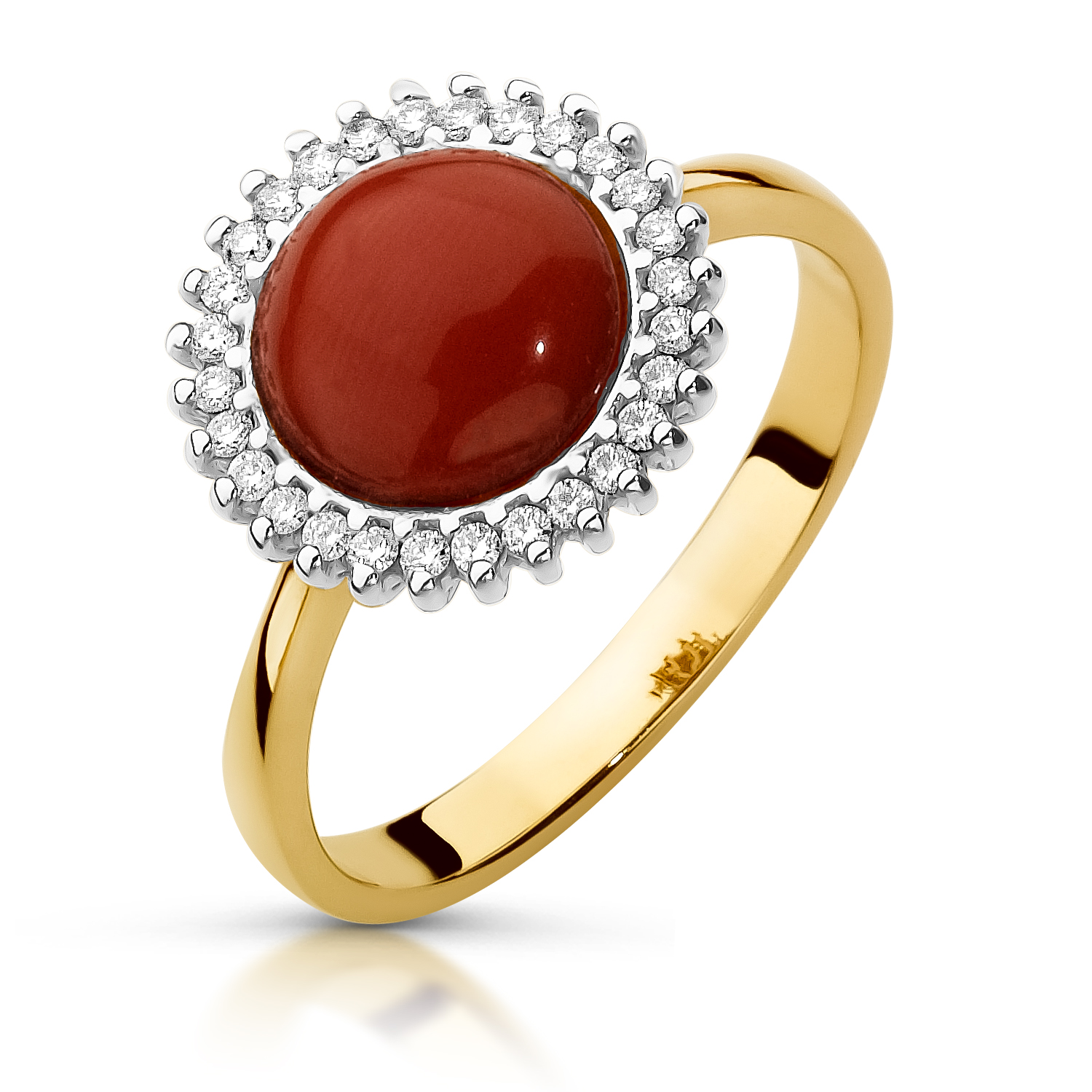 _SDI2407 Pierścionek złoty z koralem i diamentami - obrazek 1