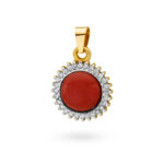 Zawieszka złota z koralem i diamentami