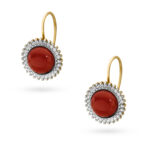 Kolczyki złote z koralem i diamentami