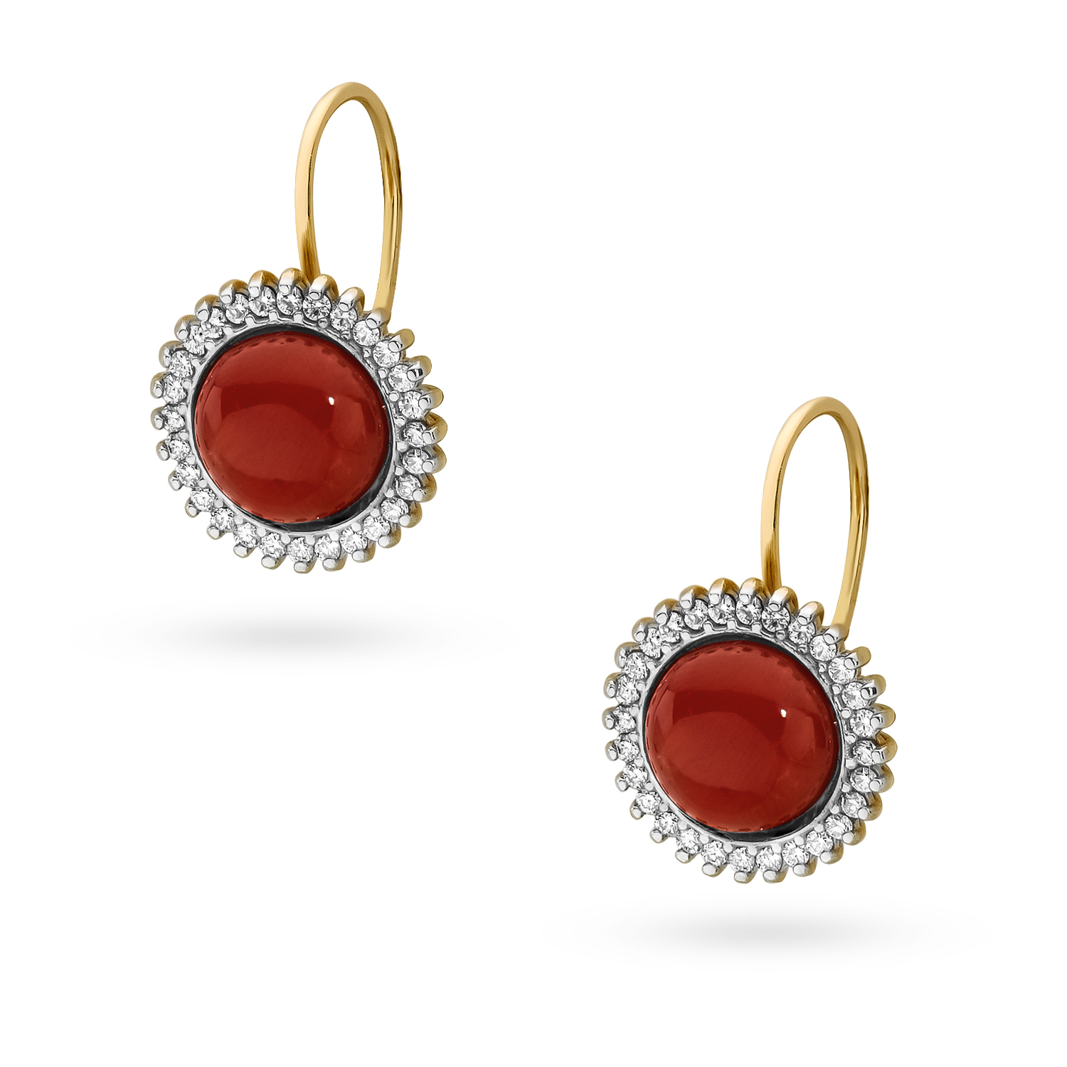 _SDI2427 Kolczyki złote z koralem i diamentami - obrazek 1