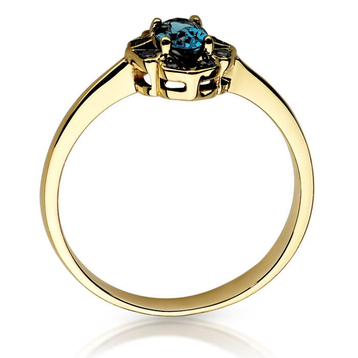 Pierścionek złoty z topazem i czarnymi diamentami - obrazek 2