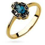 Pierścionek złoty z topazem i czarnymi diamentami