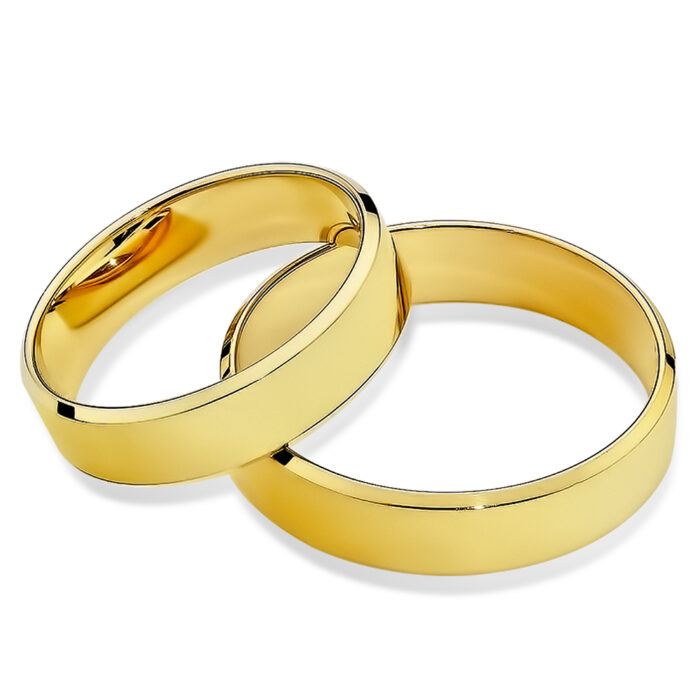 Obrączki złote J019 płaskie fazowane z soczewką - obrazek 2