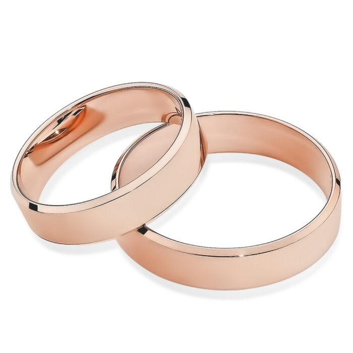 Obrączki różowe złoto J019 płaskie fazowane z soczewką - obrazek 2