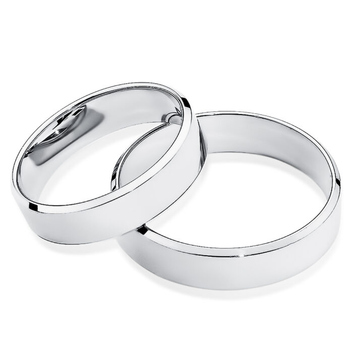 Obrączki białe złoto J019 płaskie fazowane z soczewką - obrazek 2