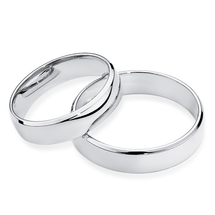 Obrączki białe złoto SL14 półokrągłe fazowane z soczewką - obrazek 2