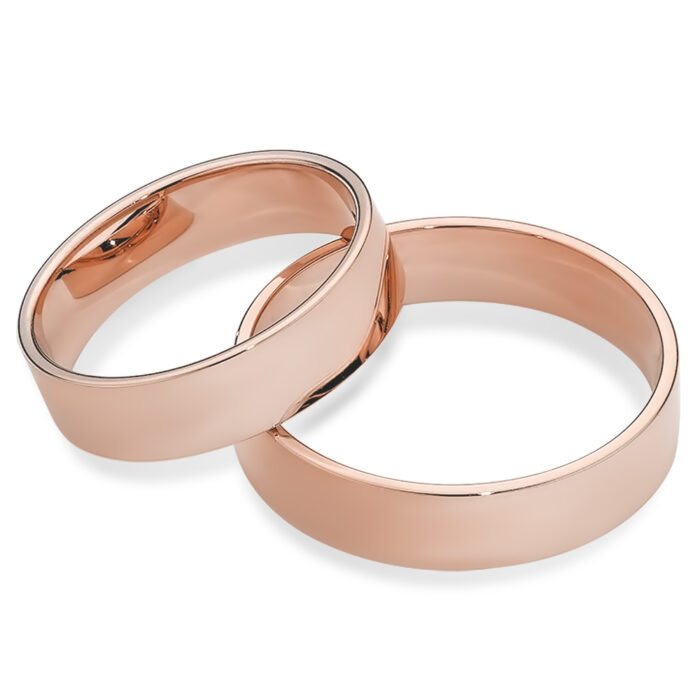 Obrączki różowe złoto J002 płaskie z soczewką - obrazek 2