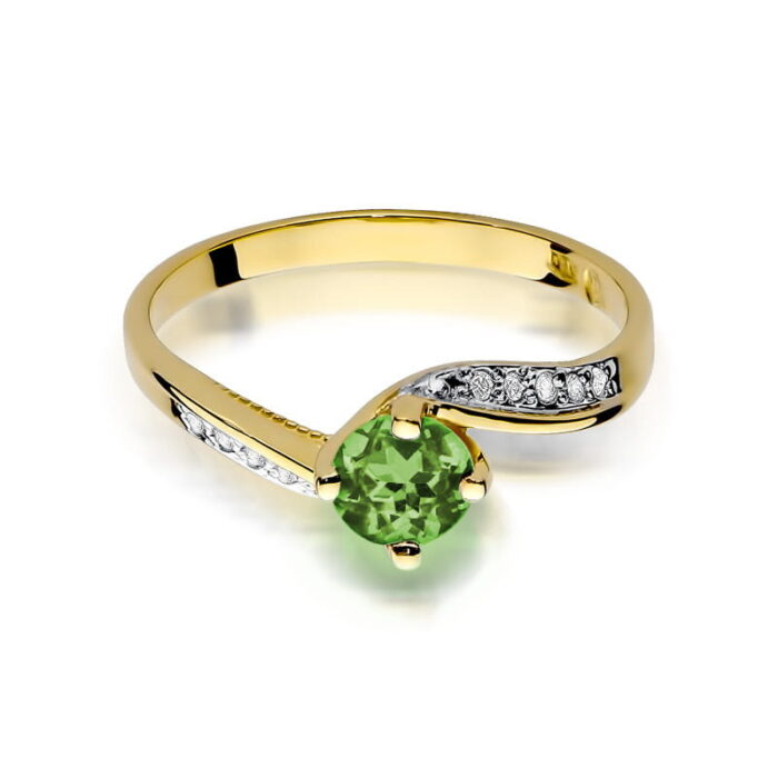Pierścionek złoty z oliwinem i diamentami BD-W84 - obrazek 2
