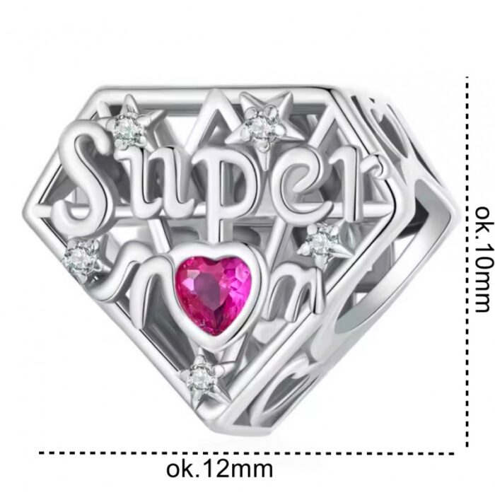 Zawieszka do bransoletki Charms diament dla mamy Super Mom - obrazek 2