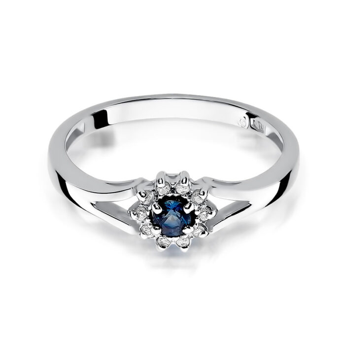 Pierścionek złoty z szafirem i diamentami BD-W185B - obrazek 2