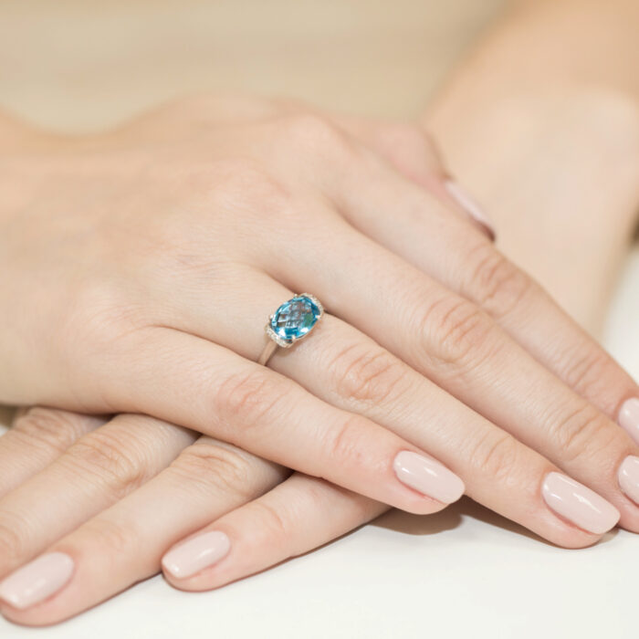 Pierścionek złoto z topazem i diamentami BD-W148 - obrazek 4