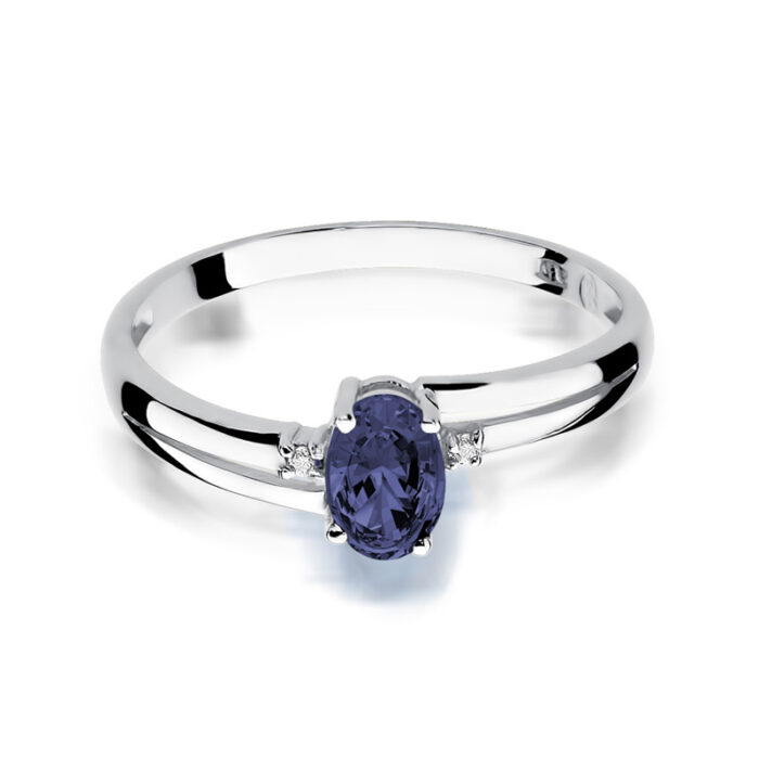 Pierścionek złoty z szafirem i diamentami BD-W68B - obrazek 2