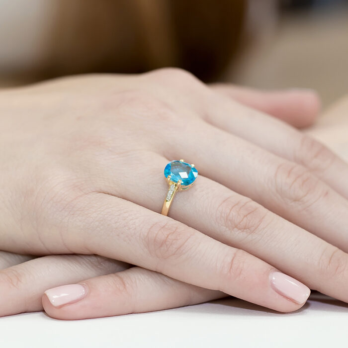 Pierścionek złoty z topazem i diamentami BD-W38 - obrazek 4