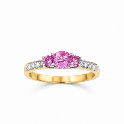 Pierścionek zaręczynowy z różowym szafirem - żółte złoto pr. 585, 0,56 ct - zdjęcie 2