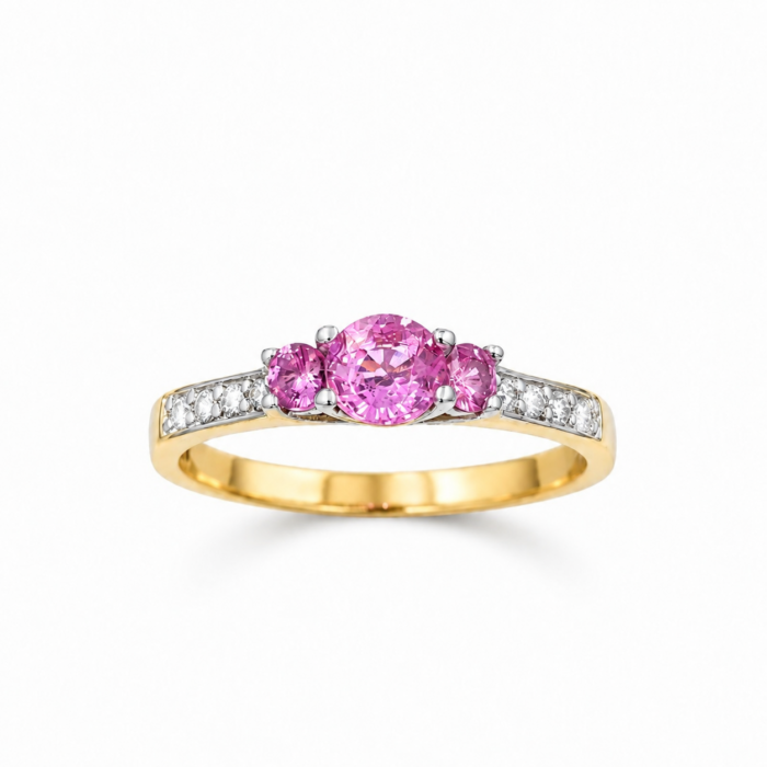 Pierścionek zaręczynowy z różowym szafirem - żółte złoto pr. 585, 0,56 ct - zdjęcie 2