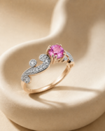 Pierścionek zaręczynowy z różowym szafirem - żółte złoto pr. 585, 0,63 ct - zdjęcie 3