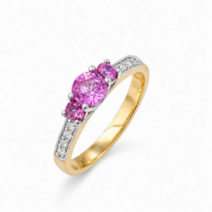 Pierścionek zaręczynowy z różowym szafirem - żółte złoto pr. 585, 0,56 ct