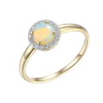 Pierścionek złoty z opalem i diamentami