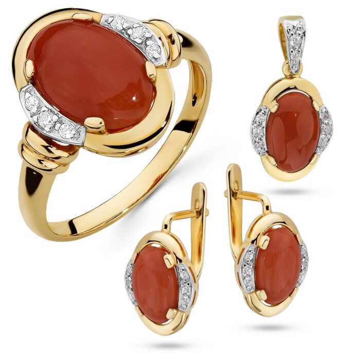 Zawieszka złota z koralem i cyrkoniami - obrazek 2