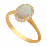 Pierścionek złoty z opalem i cyrkoniami