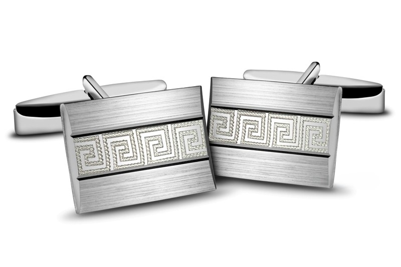 spinkigreckie Srebrne spinki do mankietów z greckim wzorem - obrazek 1