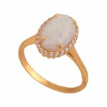 Pierścionek złoty z opalem i cyrkoniami